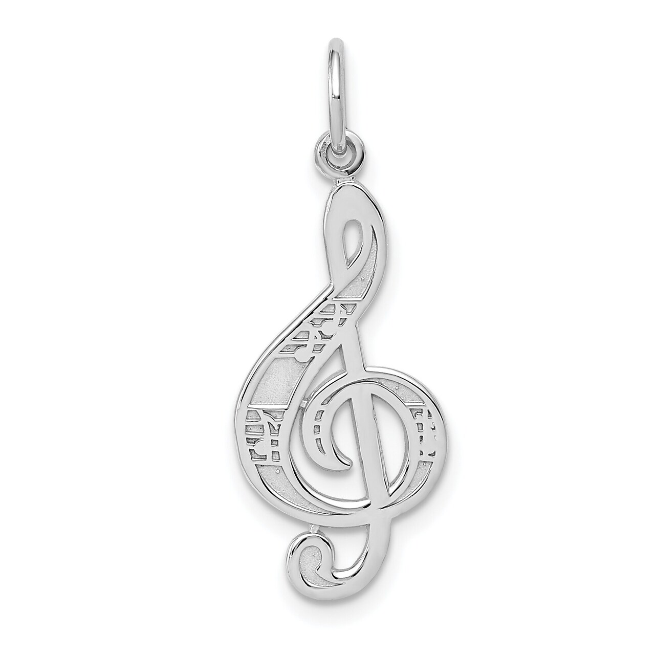 14K White Gold Treble Clef Charm Music Pendant Jewelry 28mm x 10mm